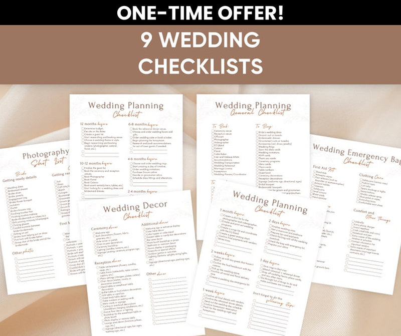 9 Wedding Checklists - ONE TIME OFFER!