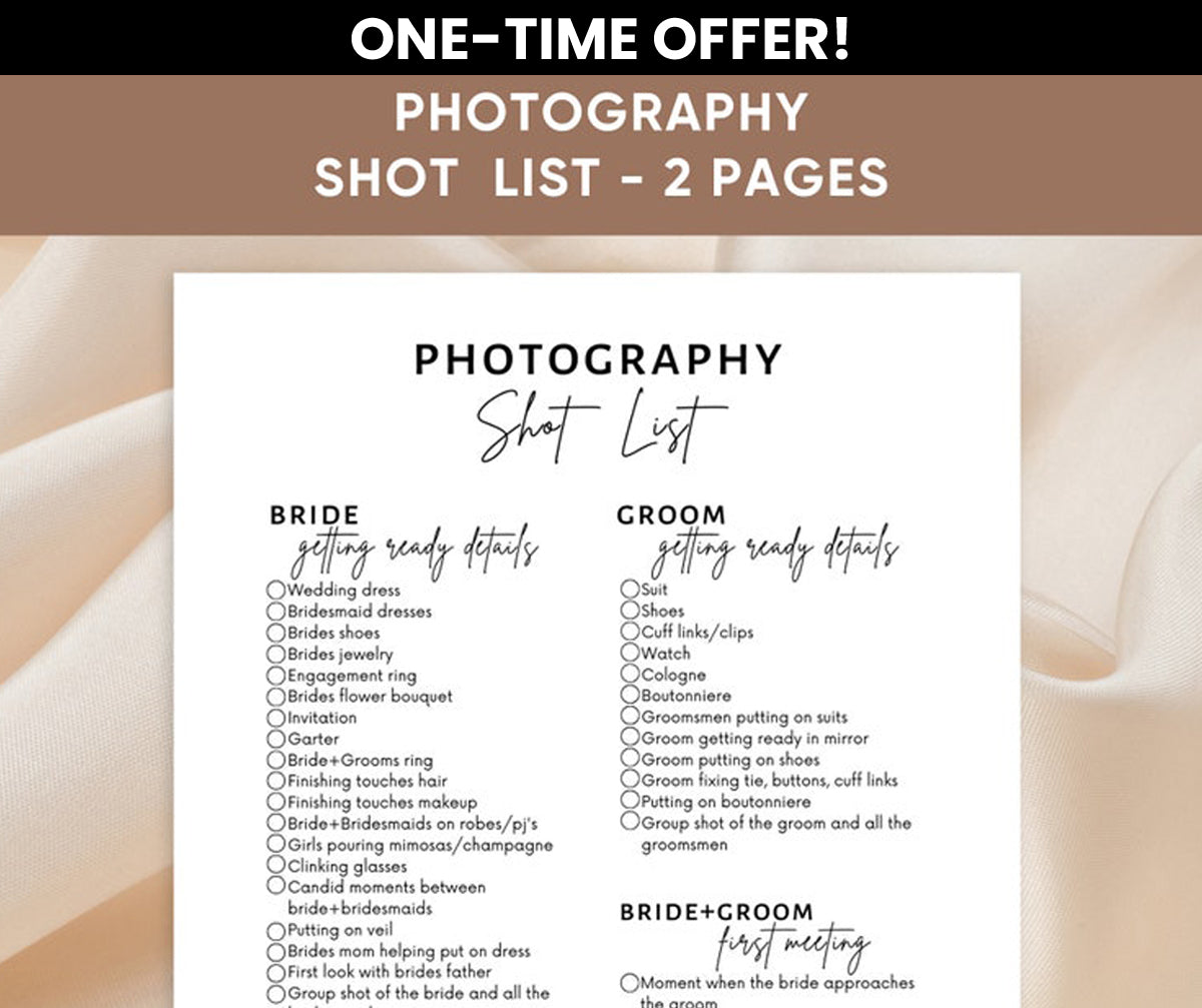 Photografy Shot List - ONE TIME OFFER