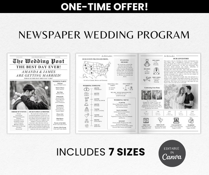 Newspaper Wedding Program . ONE TIME OFFER