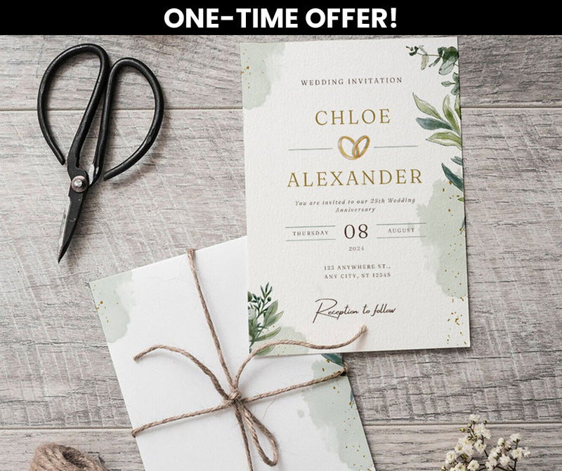 Floral Green Wedding Invite - ONE TIME OFFER!